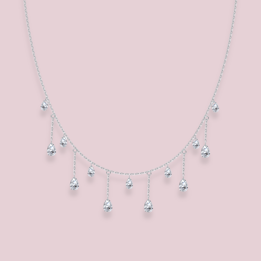 CRYSTAL TEARS Pendant Necklace (Silver)