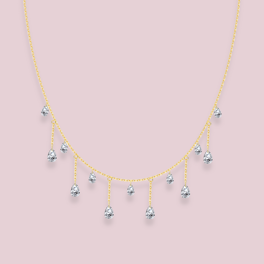 CRYSTAL TEARS Pendant Necklace (Gold)