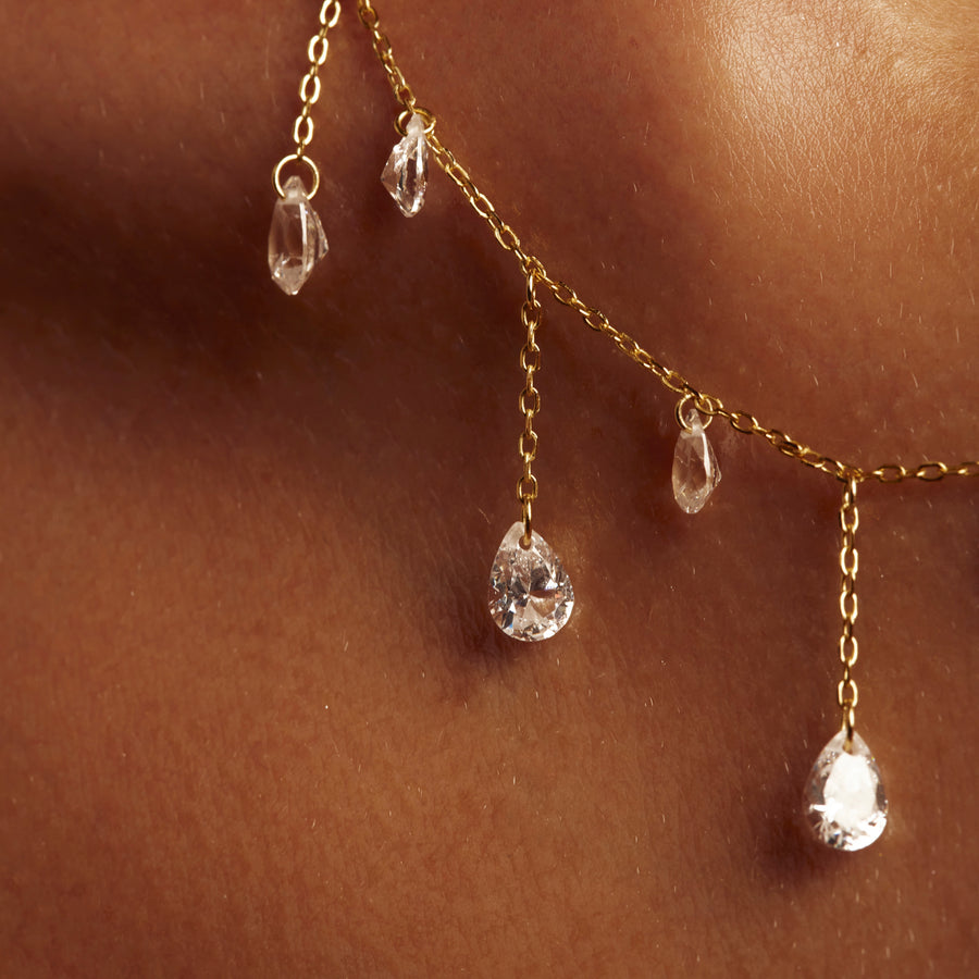CRYSTAL TEARS Pendant Necklace (Gold)
