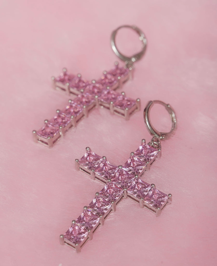 TOFFEE CROSS Earrings (Pink)