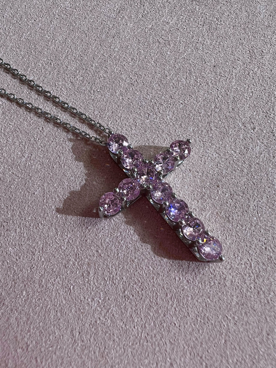 CANDY CROSS Pendant Necklace (Pink)