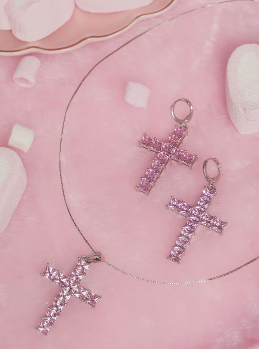 TOFFEE CROSS Earrings (Pink)