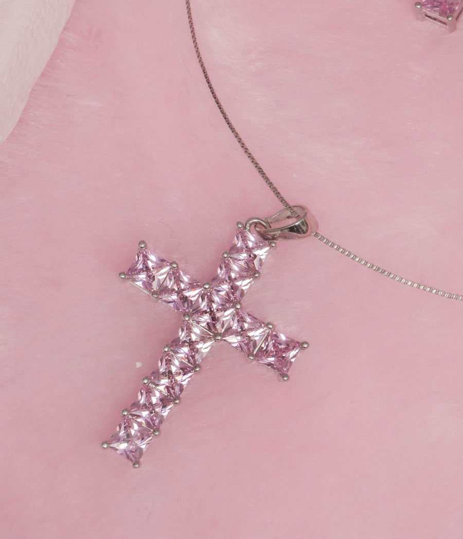 TOFFEE CROSS Pendant Necklace (Pink)